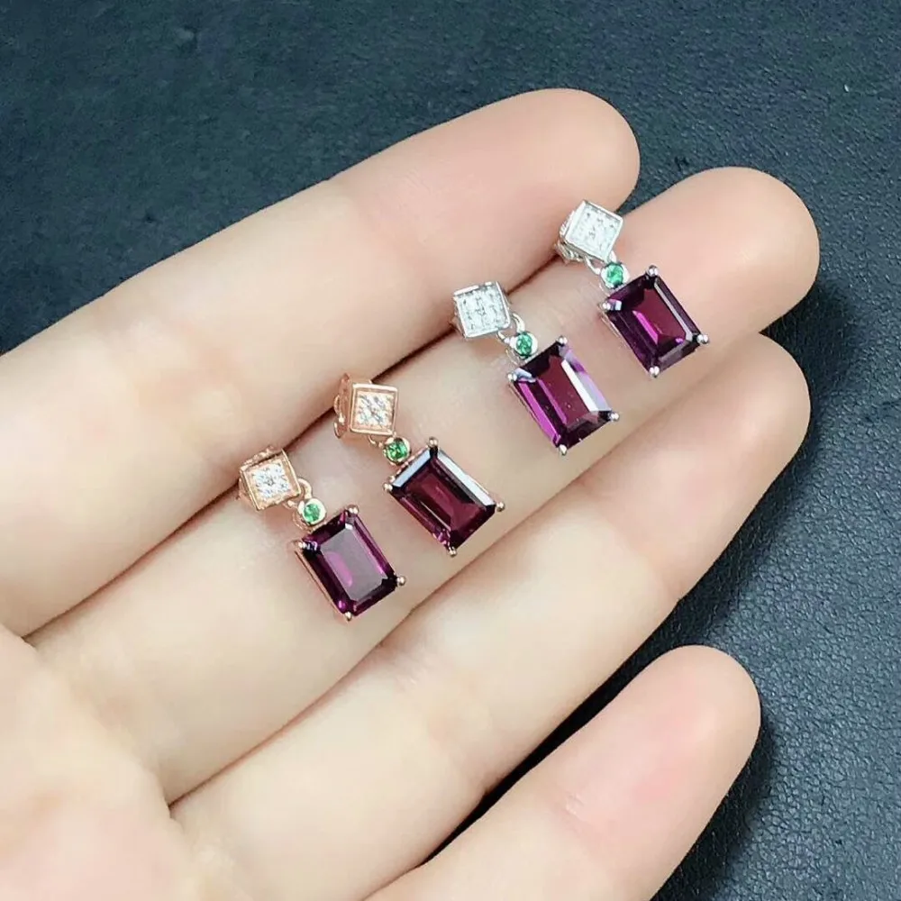 

Fine Jewelry 925 Sterling Silver Natural Gems Purple Red Garnet Crystal Stud Earrings Piercing Ear Studs for Women Wedding Gift