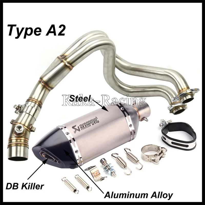 Motorcycle System Exhaust Muffler Header Link Pipe with Akrapovic Exhaust Tail Tip for Kawasaki ER6N ER6F NINJA 650R 2012 - Цвет: Type A2