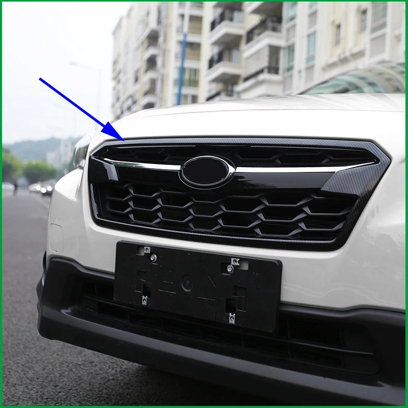 

ABS Chrome ABS Carbon Fibre Print Car Front Middle Grille Grill Frame Cover Trim For Subaru XV 2018 2019 Car Styling Auto Parts