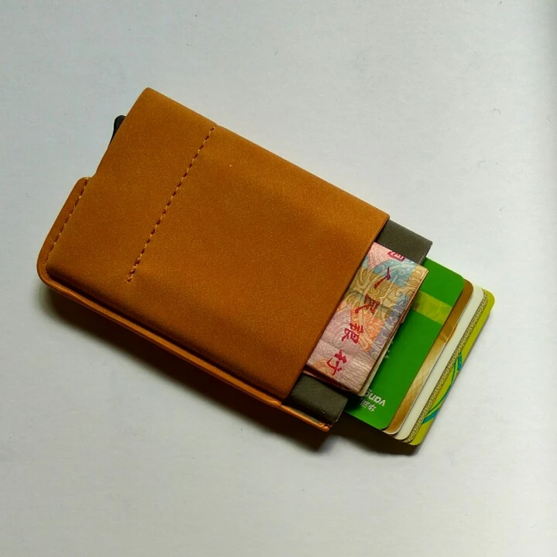 Мини держатель для ID кредитных карт для мужчин тонкий протектор rfid кошельки унисекс из искусственной кожи металлический защитный чехол автоматический держатель для карт