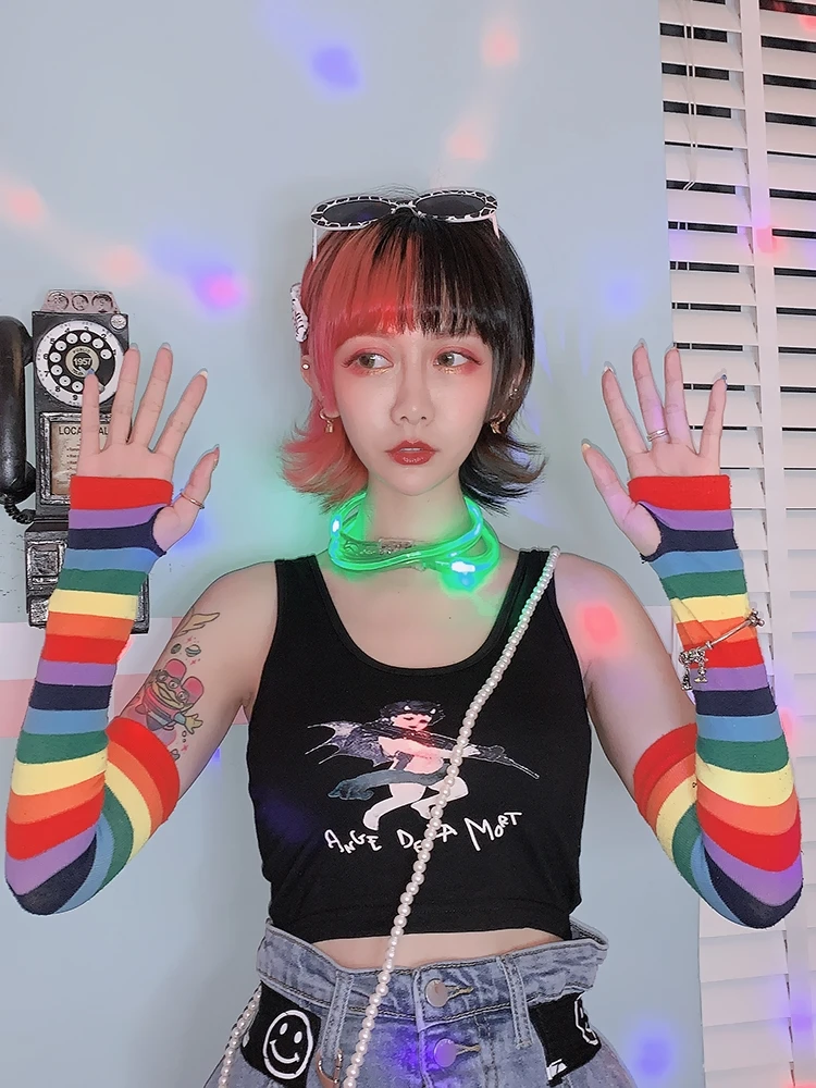 

Japanese Harakami Cartoon Steam Wave Girl Heart-beating Sleeveless camis tops Suspension with Lower Waist Summer