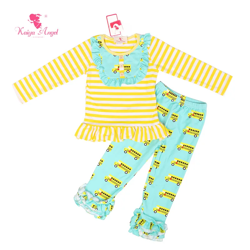 

Kaiya Angel Girls Clothes Children Clothing 2017 Back To School Toddler Girl Clothing Sets Car Print Striped Kids Clothes