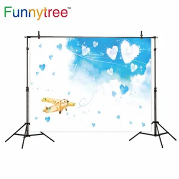 

Funnytree backdrop for photographic studio sky cartoon plane children heart cloud professional background photocall photobooth