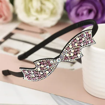 

Korean Girl Vintage Simple Headwear Cute Shiny Rhinestone Bow Narrow Hairbands for Fashion Women Full Diamond Hair Accessories