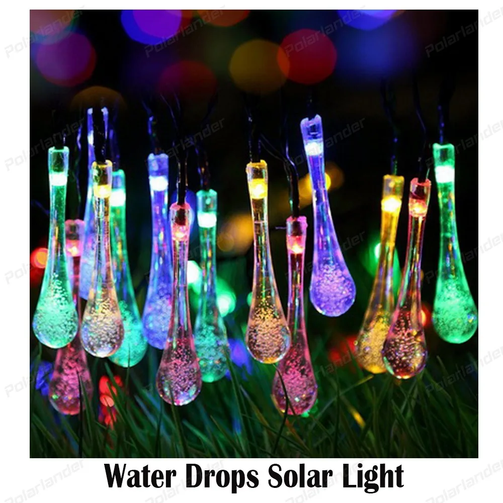 Solar Powered Sting lights 6M 30 Leds Water Drop waterproof outdoor