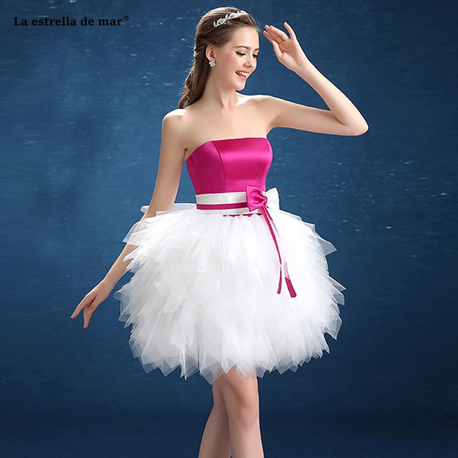 Vestido de coctel elegantes 2019 satin tulle fluffy rose red white
