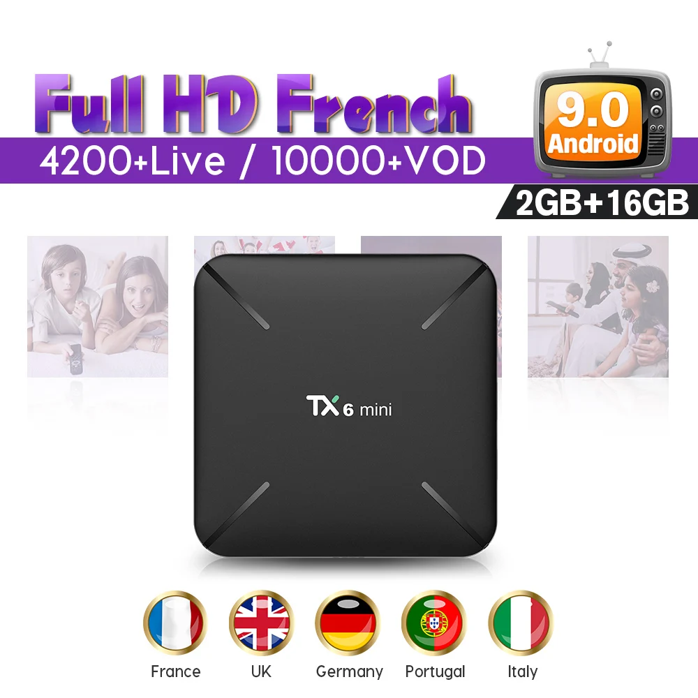 

4K SUBTV Android 9.0 IPTV French Italian TX6 mini Media player with 1 Year Code 2G 16G IPTV Portugal Belgium Germany Smart box