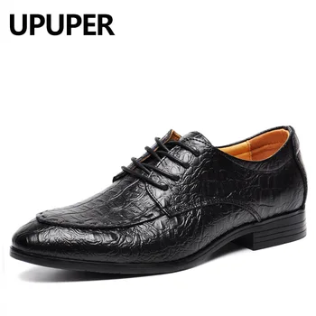 

Plus Size 49 50 Genuine Leather Men Business Dress Shoes Breathable Oxfords Luxury Crocodile Pattern Pointed Toe Men Shoes
