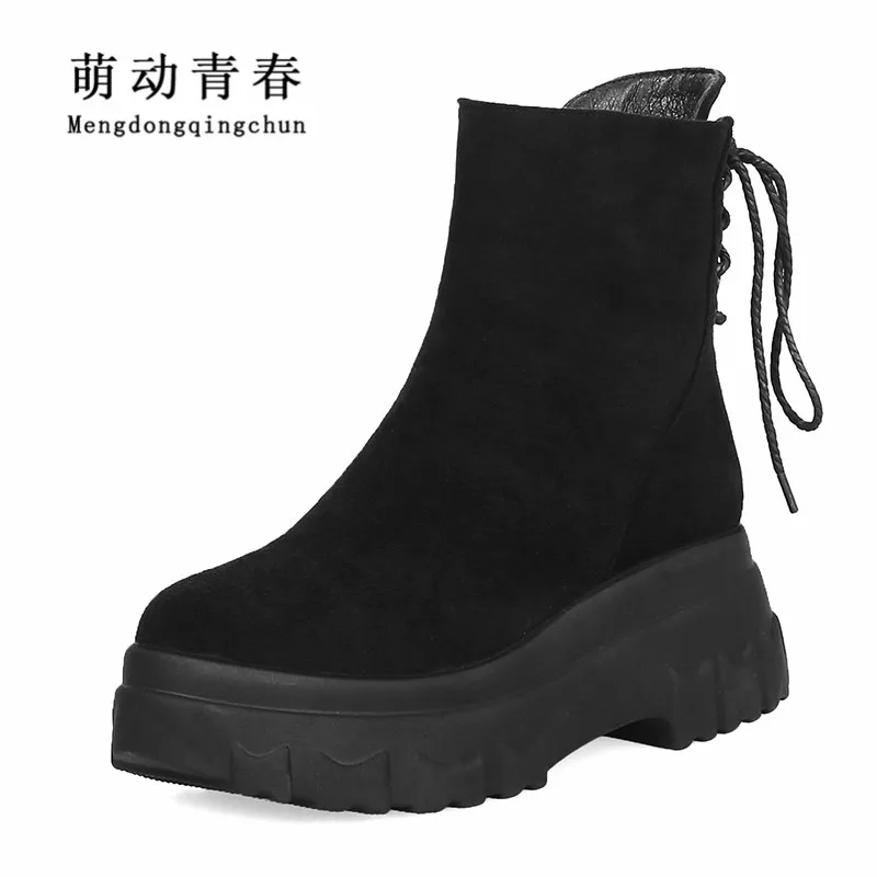 

2018 Fashion Women Ankle Boots New Women Round Toe Platform High Heels Boots Lace Up Wedges Women Winter Martin Boots