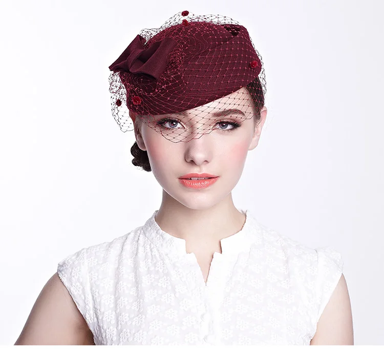 FS, австралийские шерстяные шляпы для женщин, фетровая шляпа с вуалью и бантом, шляпа-чародей, элегантные свадебные французские шапки стюардессы в стиле Дерби
