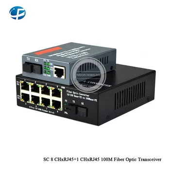 

1 Pair HTB3100 100base Optic Media Converter SC 8 port RJ45 erternet switch SM/SF Fiber Optical Transceiver with 10/100Mbps