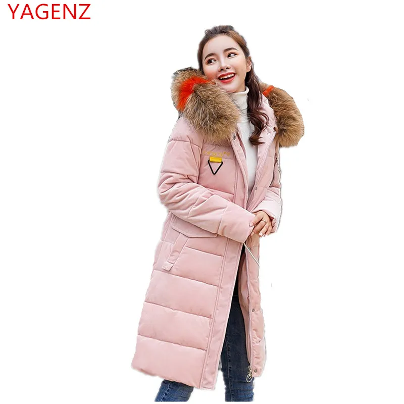 Women's winter jackets Gold velvet Hooded Fur collar Warm Cotton