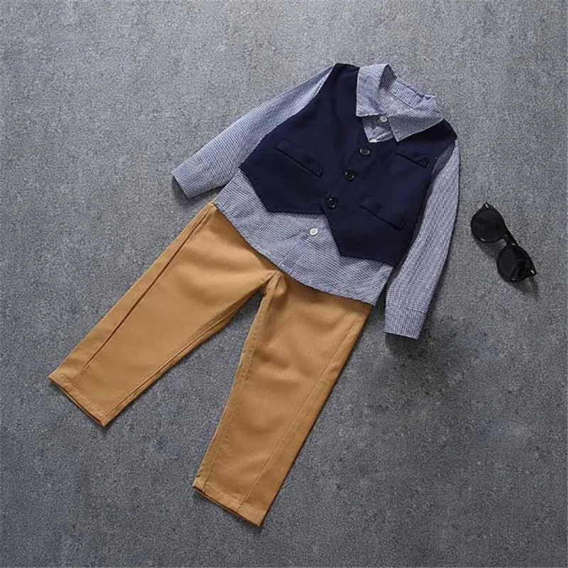 Newborn Baby Boy Waistcoat+Long Pants+Shirts Clothes Sets Suit 3pcsin