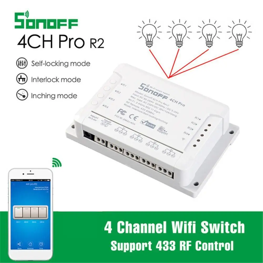 Sonoff 4CH Pro R2 WiFI Switch Home RF Smart Schalter Für Alexa APP Google Nest