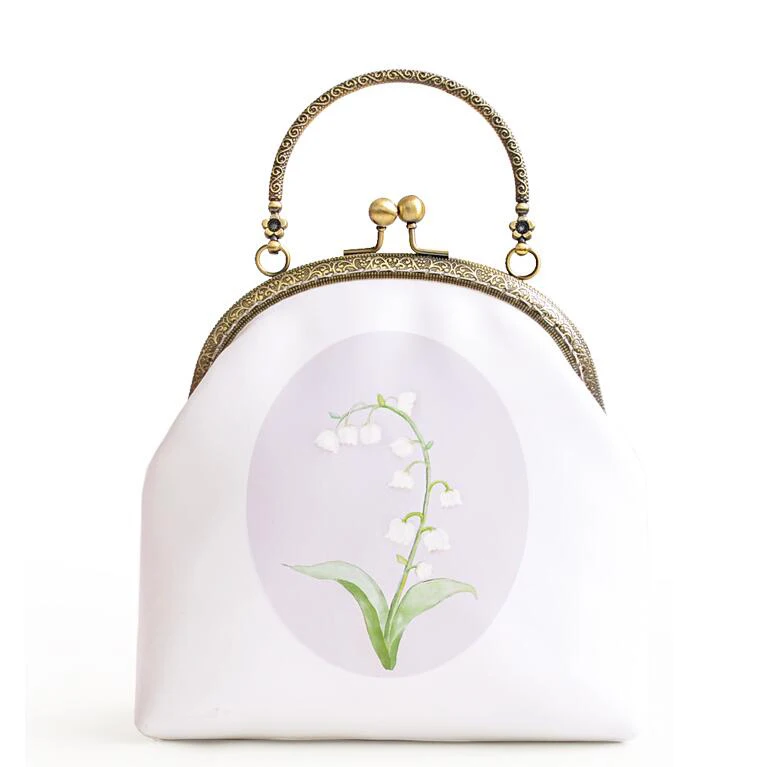 

2017 New Arrival Fresh Lolita Style Bell Floral Flower Vintage Ball Clasp Metal Frame Crossbody Women's Shoulder Totes Shell Bag