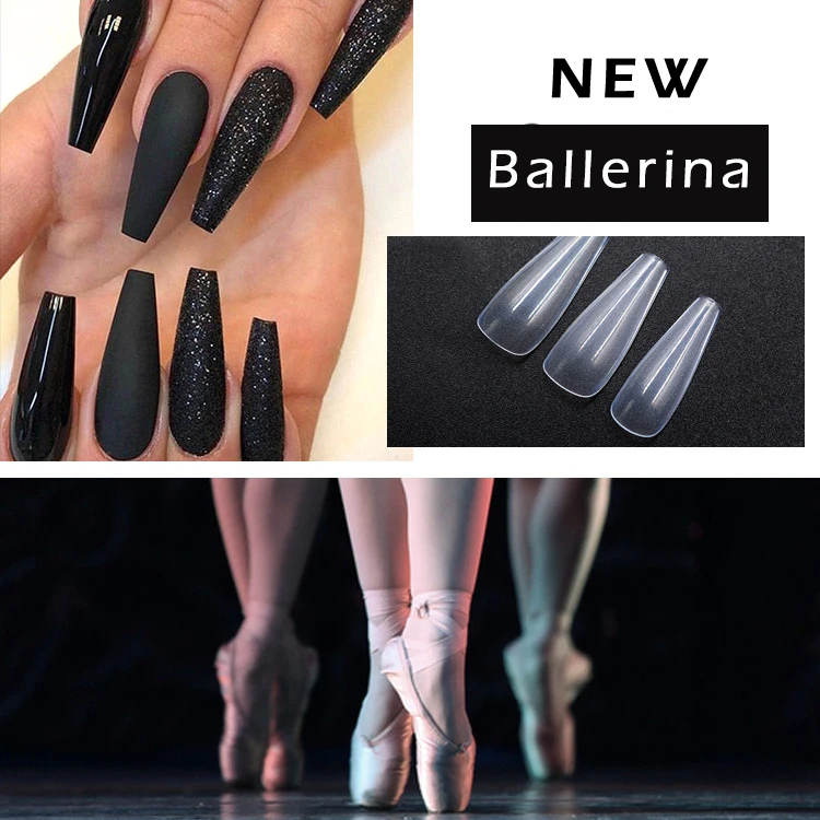 

100pcs/box New Ballerina Design Transparent/Natural/white Fake False Nails Artificial Long Press On Nails Capsule Ongle 2019