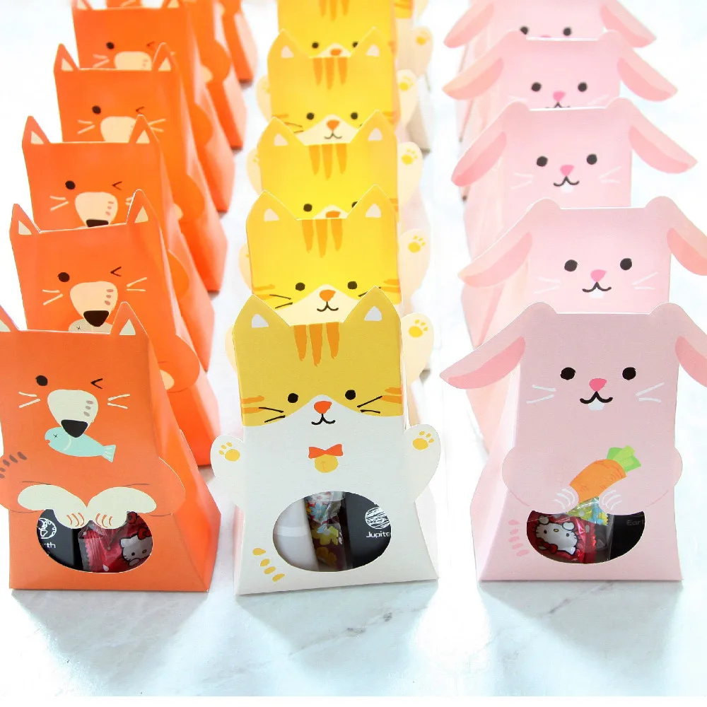 

24Pc Safari Cat Animal Paper Candy Box Kid Birthday Party Decor Baby Shower Paper Gift Chocolate Bag With Window Party Favor