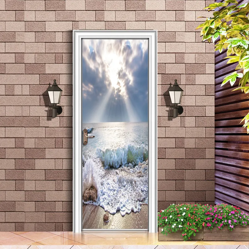 77x200 см зеленый лист наклейка на дверь домашний декор красивые пейзажи клейкие водонепроницаемые обои для спальни наклейка-фреска для комнаты