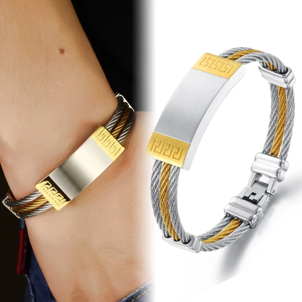 FATE LOVE brand Punk Style Men Bangles Bracelets for boys Metal Rope in