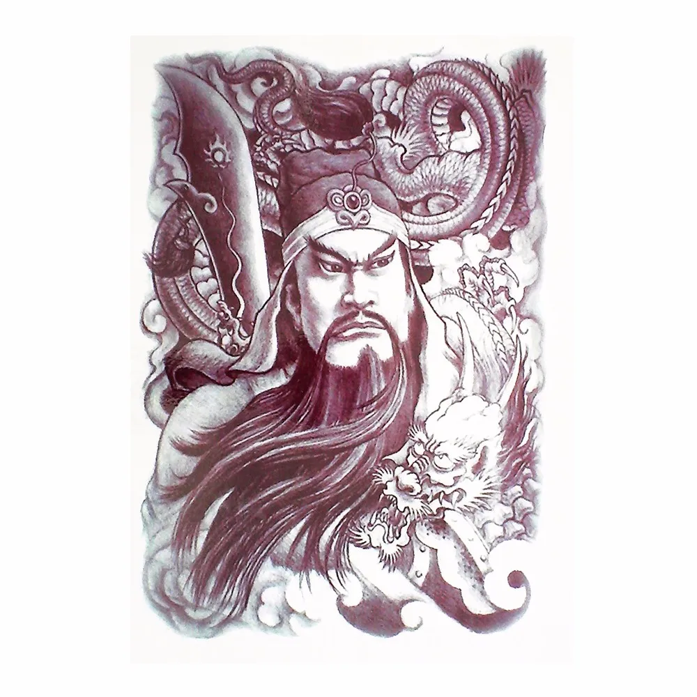 1 Piece Flower Arm Body Art Decal Tattoo Guan Yu Broadsword Pattern Design for Male Temporary Tattoo Sticker Chinese Style HB699
