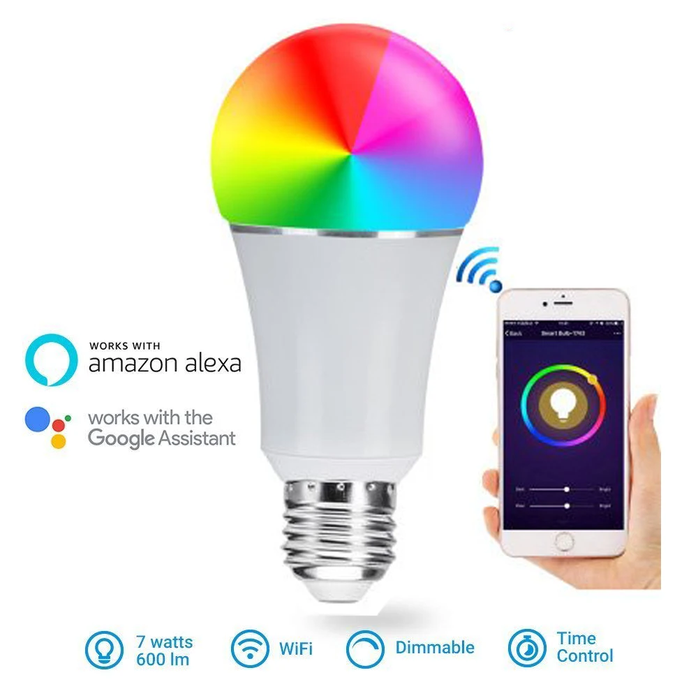 

Smart Wifi Bulb E27 7W SMD5050 600LM RGBW WIFI APP Romote Control LED Smart Light Bulb for Alexa Google Home No Hub Required