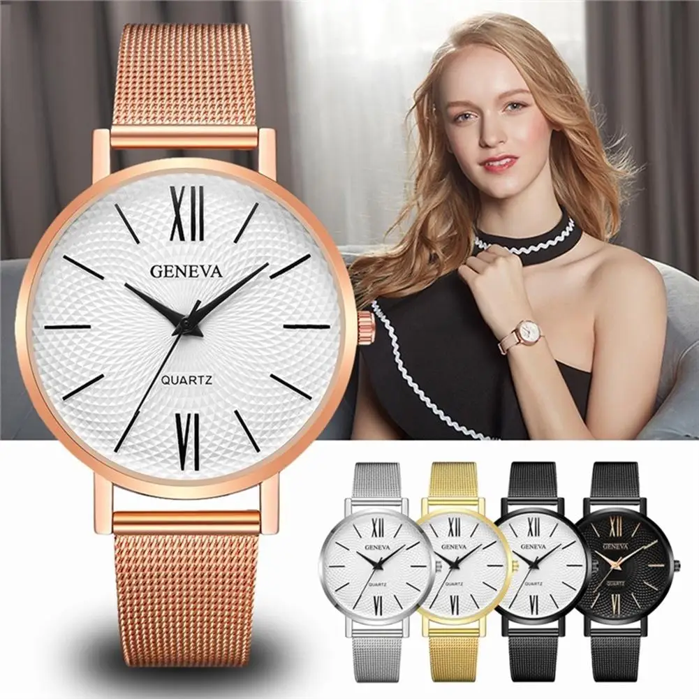 

Fashion Men Women Simple Mesh Band Roman Numerals Quartz Wrist Watch