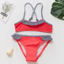 От 2 до 14 лет купальник для девочки дети с оборками Детские купальники для девочек купальник бикини с оборкой для девочек-подростков; ванный Комплект пляжный купальник