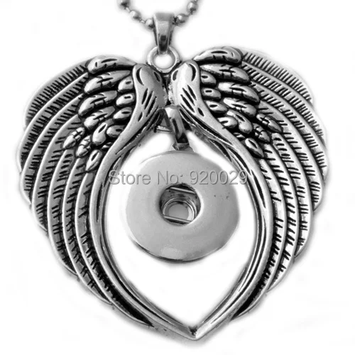 

G00106 Snap Button Necklaces&Pendants Jewelry Angel Wing Statement Necklace Women Fit 18mm Rivca Snap Button Jewelry