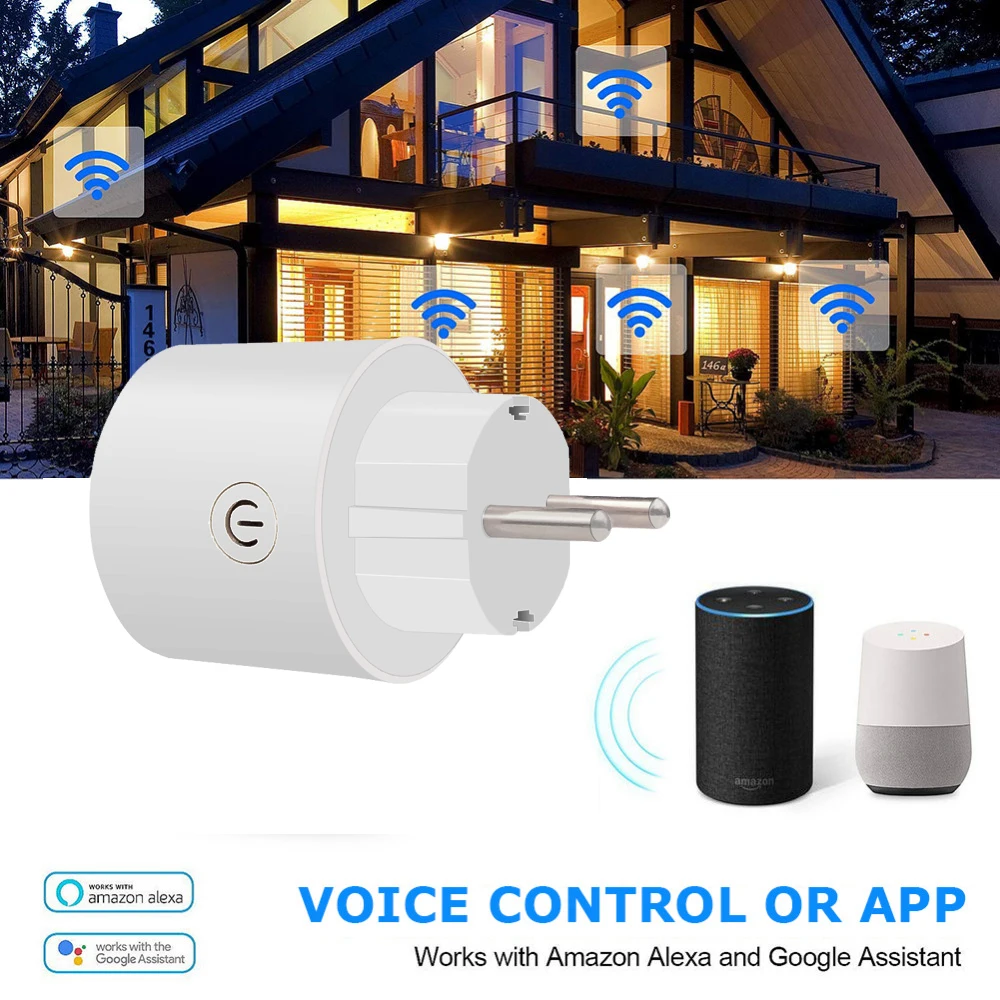 

Spetu 16A EU Plug Smart Wifi Plug Works With Google Home Mini Alexa IFTTT Voice Control Smart Socket Outlet with Timing Function