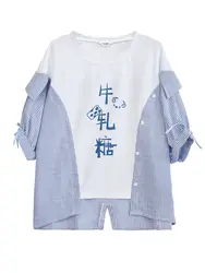 Harajuku Топ Для женщин короткий рукав лето Batwing Лоскутная футболка camisetas mujer verano 2018 Kawaii футболка с буквенным принтом