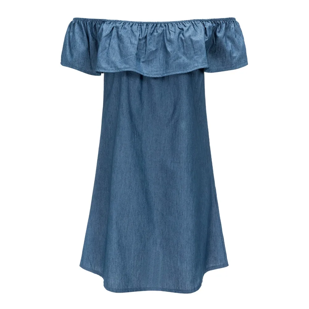 VESTLINDA Off The Shoulder Flounce Denim Dress Mini Short Casual Women Dress Summer 2018 Vestidos De Festa Female Shift Dress 5