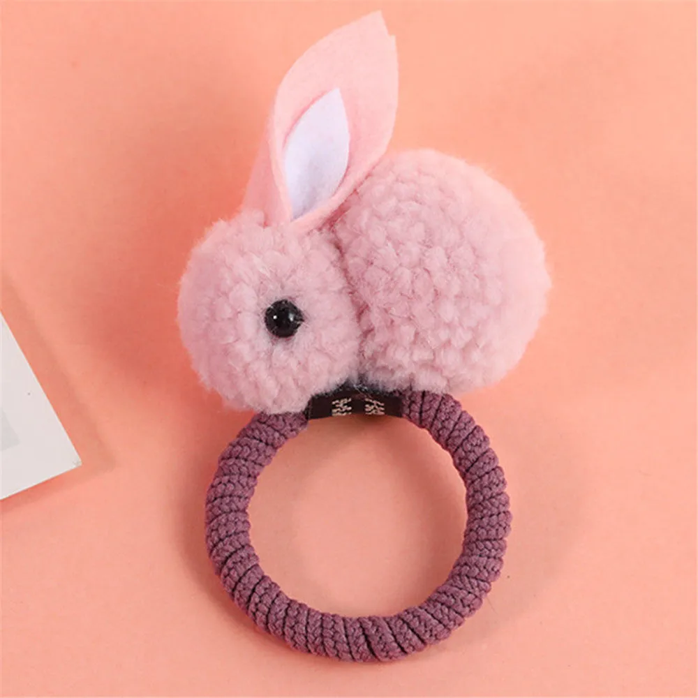 Милые животные стиль резинки для волос Войлок трехмерный плюшевый ободок с кроличьими ушами - Цвет: Розовый