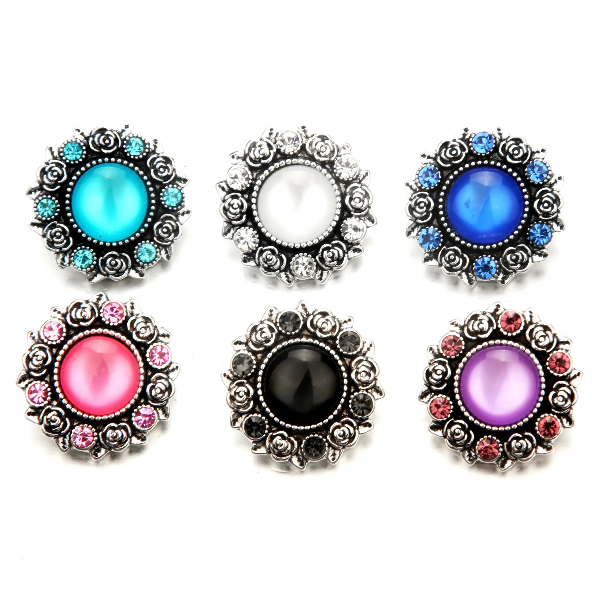 PAPAPRESS New 10pcs/lot Vintage Rhinestone Rose Snap Jewelry 18mm Snap