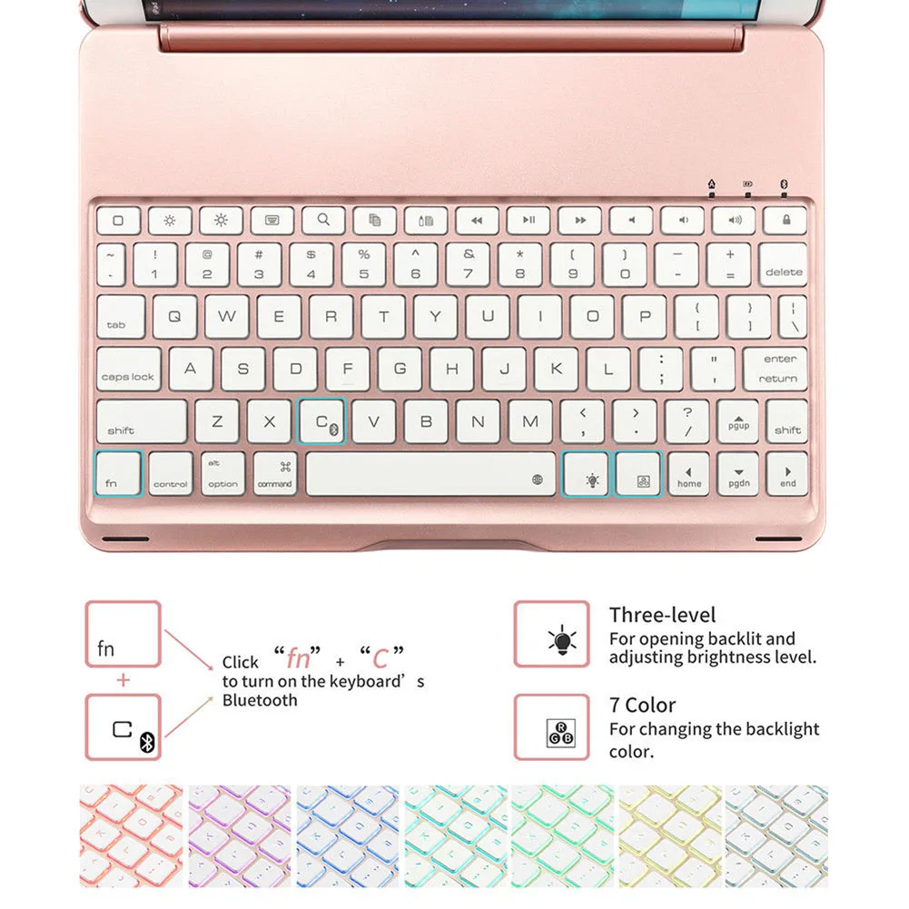 

Aluminum Bluetooth Backlit Keyboard Folio Cover Case for iPad Air 2 iPad Pro 9.7 Inch XXM8