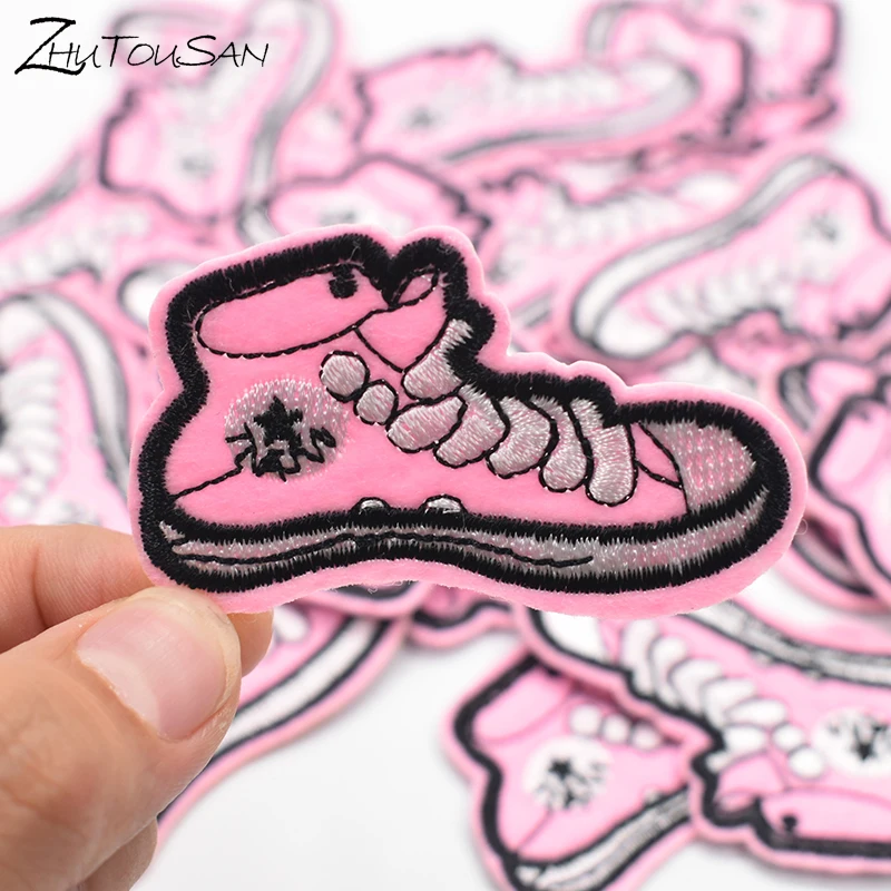 ZHUTOUSAN Diy Pink Shoes Patches For Clothing Kids Embroidered Patch Applique Iron On Sewing