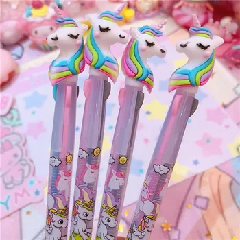 

72pcs/lot Korean cartoon multicolor ballpoint pen silica gel head 3-color Unicorn ballpoint pen