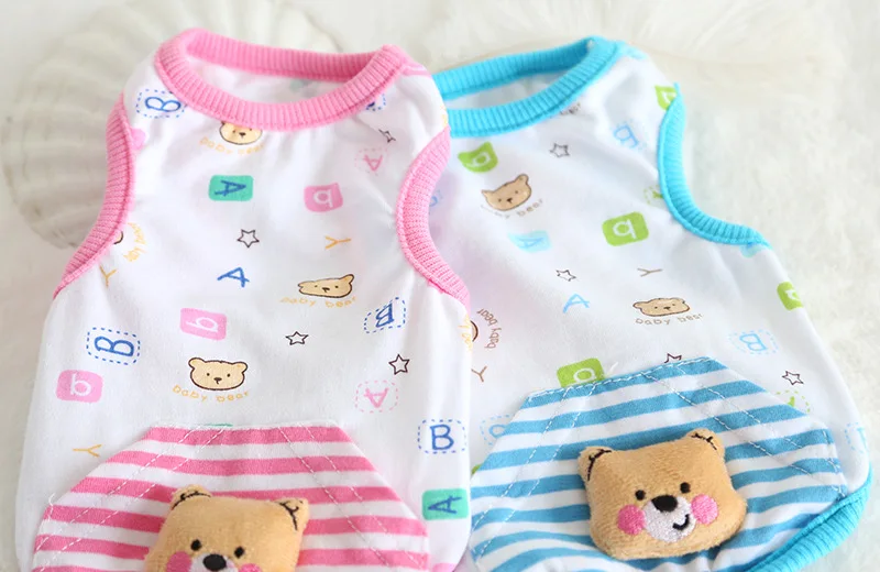 Весенняя летняя жилетка для собак, хлопковая одежда для собак, милая 3D Одежда для собак с медведем, маленькие собачки Чихуахуа 20E