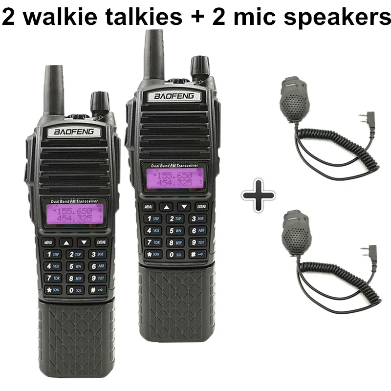 2 шт Baofeng UV-82 Plus Walkie Talkie 3800 мАч длинный режим ожидания двойной PTT двухдиапазонный двухсторонний радио UV82 Walky Talky трансивер UV 82 - Цвет: Add 2 MIC speakers