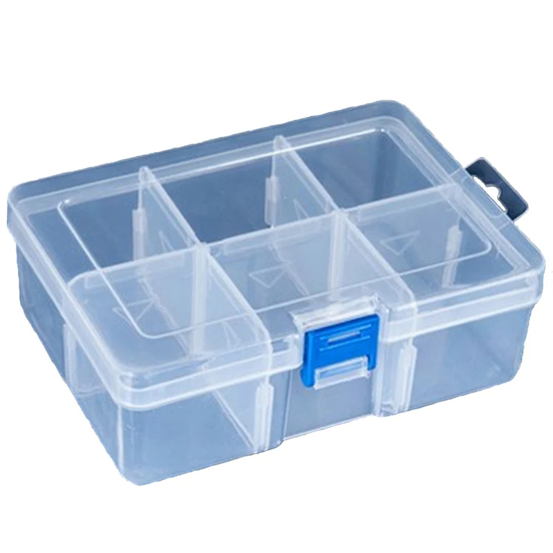 

Large 6 Grids Adjustable Plastic Storage Box Transparent Storage Organizer Small Component Jewelry Tools Display Organizer Case