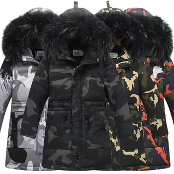 

Winter Children's Down Jackets Camouflage style Boy Down Coats Fur Teenager Kids parka Down Outerwear -30degree 9958 130CM-160CM