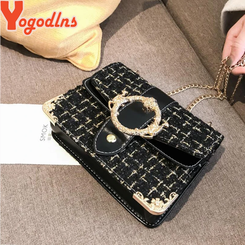 Yogodlns Lattice Wool Women Crossbody Bag Luxury Handbags Designer Brand Ladies Bags Retro Shoulder Messenger Bags Female Chain