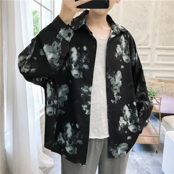 

2019 Spring And Summer New Korean Version Of The Sven Men's Starry Flowers Long-sleeved Printed Loose Couple Casual Shirt