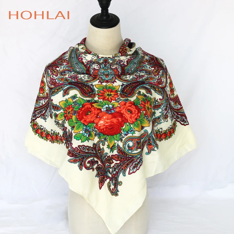 Big Square 120*120CM Twill Scarf Bohemia Ethnic Flowers Vintage Style Winter Autumn Muslim Woman Lady Scarf