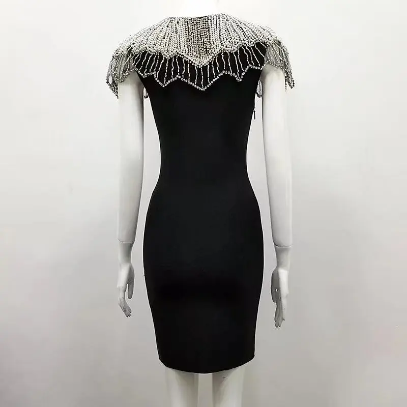Черный и белый цвет дамы HL Бандажное платье Бисероплетение ручной работы сексуальное облегающее мини-платье вечернее платье