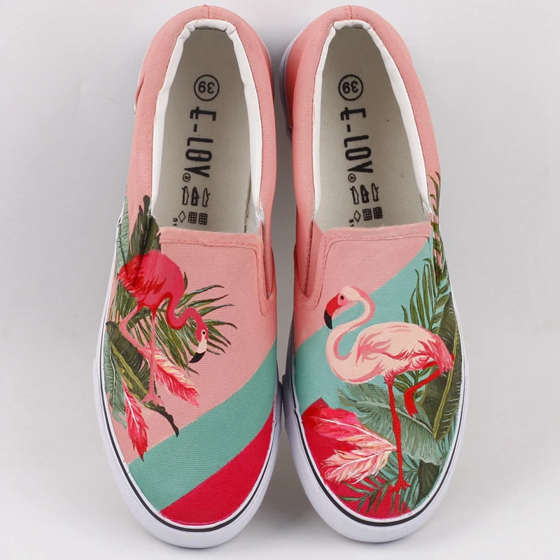 

Hand Painted Flame Color Bird Casual Flat Canvas Shoes Customize Design Low Top Women Girls Leisure Slip-on Loafers Zapato Mujer