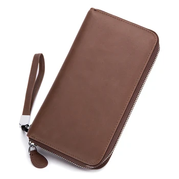 

Clutch Wallets Genuine Leather Passport Cover Credit Card Holder Purse Large Capacity Men Zipper Men's Long Business Money Bag