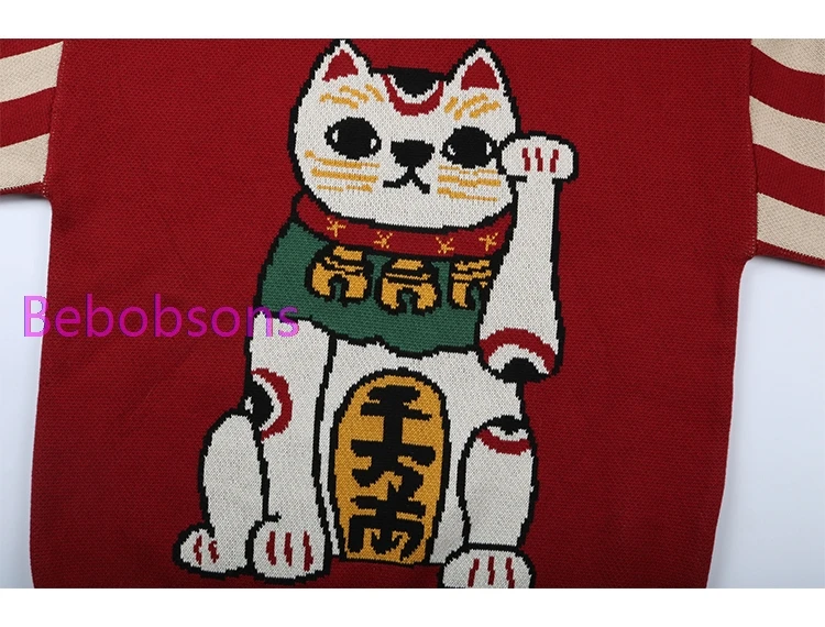 Новинка весны, китайский стиль, утолщенный красный пуловер, свитер, Lucky Cat, хлопок, вязанный Топ, Повседневный, высокое качество, теплый, зимний