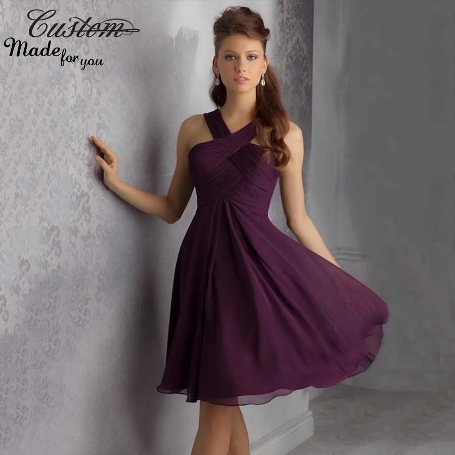 Wedding Plum Dresses popular plum wedding dresses buy cheap lots custom size criss cross chiffon bodice party gowns dark purple short bridesmaid dresses