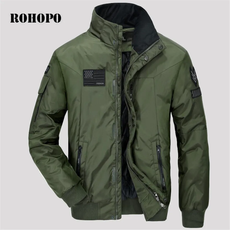 

ROHOPO Parka Jacket Men Pilot Air parkas coat winter keep warm Casual deportes male Military bomber jacket coat warm zipper