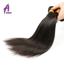 Alimice Indian Straight Hair Weave 100% Human Hair Bundles 8-30 Inch Natural Color 1 Piece Non-Remy Hair Machine Double Weft